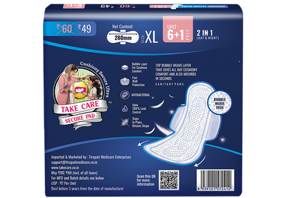 Cushiony Secure ULTRA Sanitary Pads | 7 Pads | XL Size - 280mm | Best pads under leggings / jeans